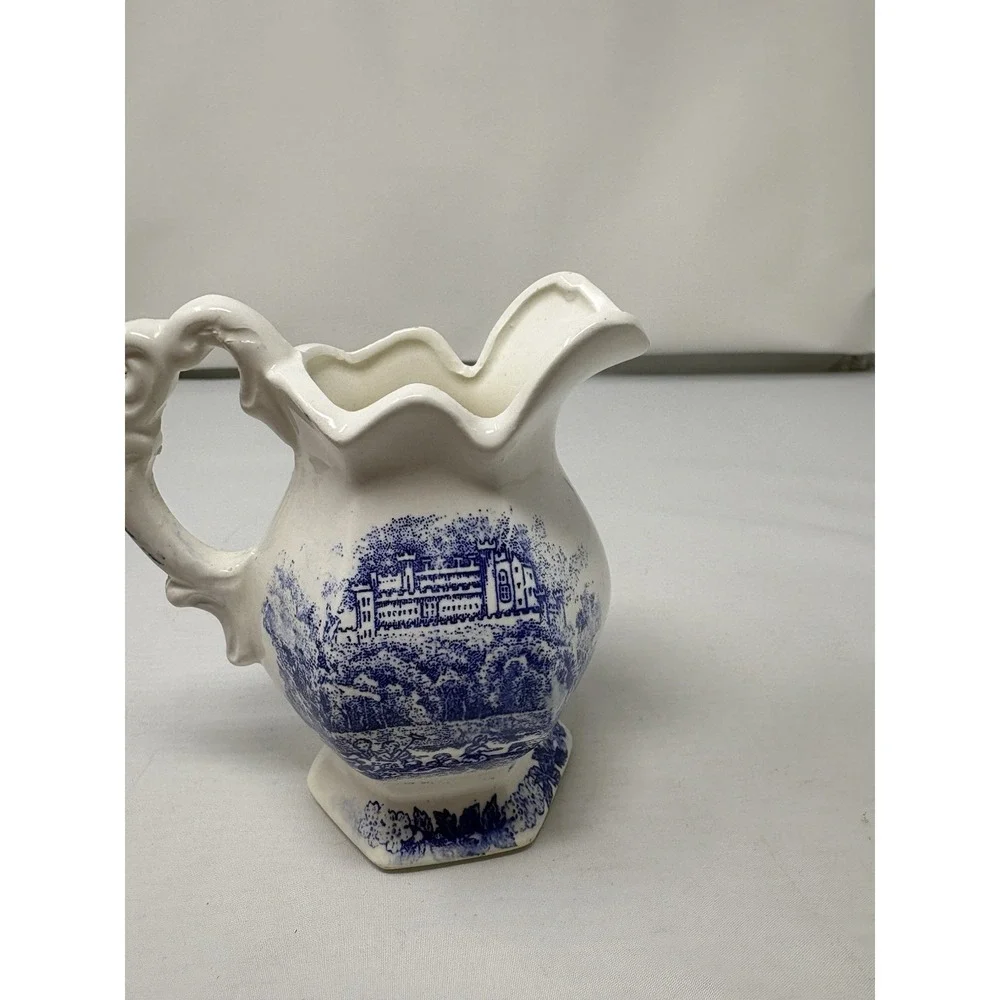 Vintage Small Blue And White Ceramic Pitcher. Transferware. Made In Japan